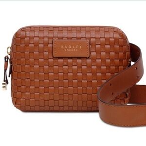 Radley London Weavers Way Leather Woven Belt Bag Cognac